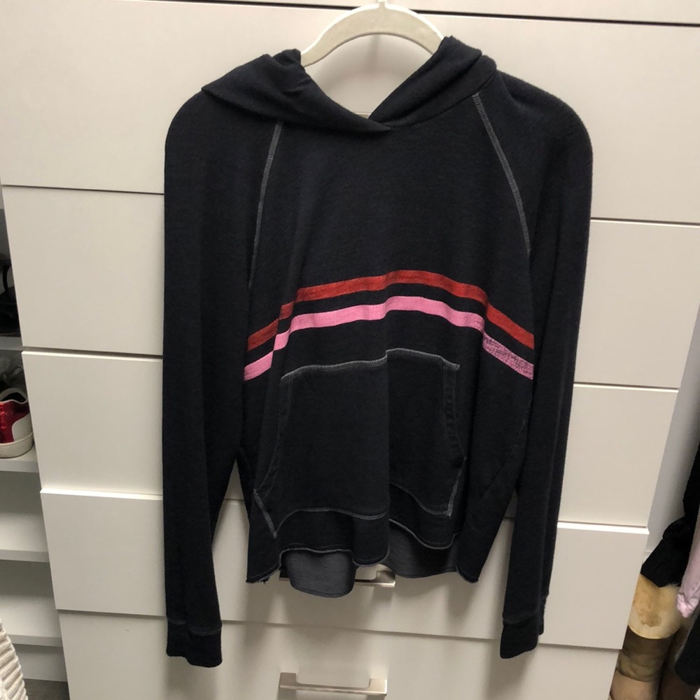 Women's sundry  Black and Pink Striped Hoodie Sweater LIKE NEW FROM BLOOMIES